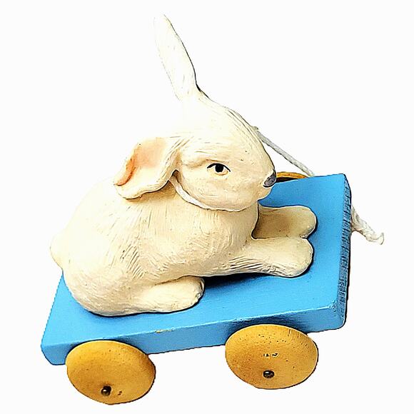 1988 Vintage Victorian-styled "Adrianne's Rabbit" on a Wagon By Jan Hagara - Picture 3 of 8